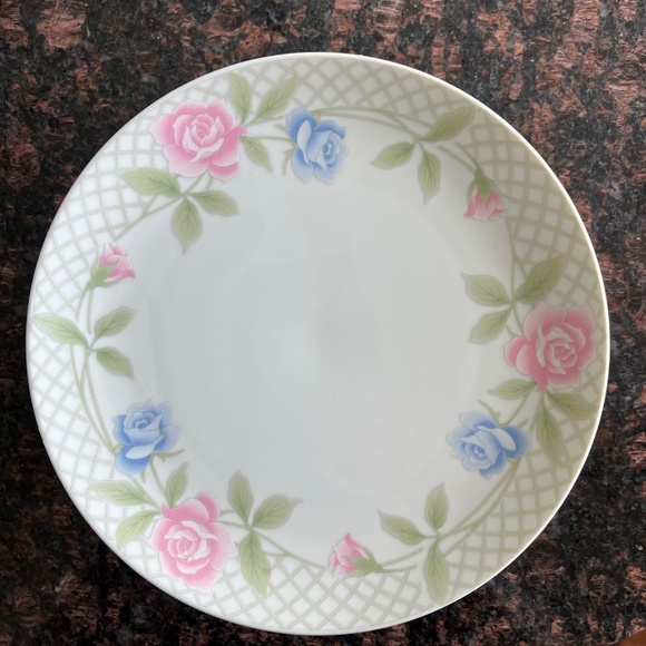 Vintage Himark Japan Rose Trellis Pedestal Cake Plate, Blue & Pink Roses - Picture 1 of 10